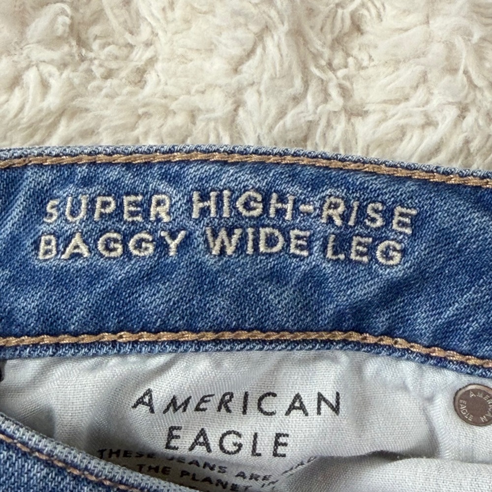 American Eagle Super High Rise Baggy Wide Leg Cargo Jeans Blue 4 Regular - Picture 8 of 11